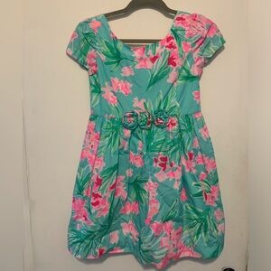 Lilly Pulitzer Girls Floral Dress - Size: 14 - Floral Detail - Teal & Pink